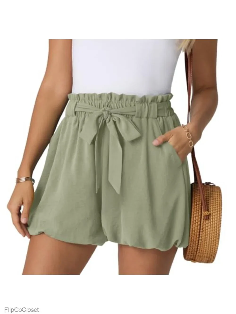 Flowy Bubble Shorts with Pockets Double Layer Pleated Skorts Lounge Vacation